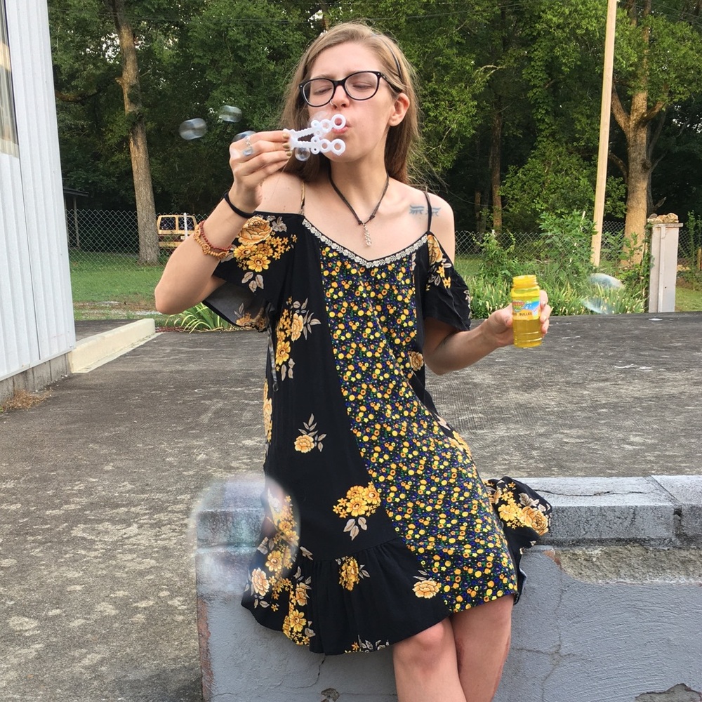 Floral off the should tank top dress